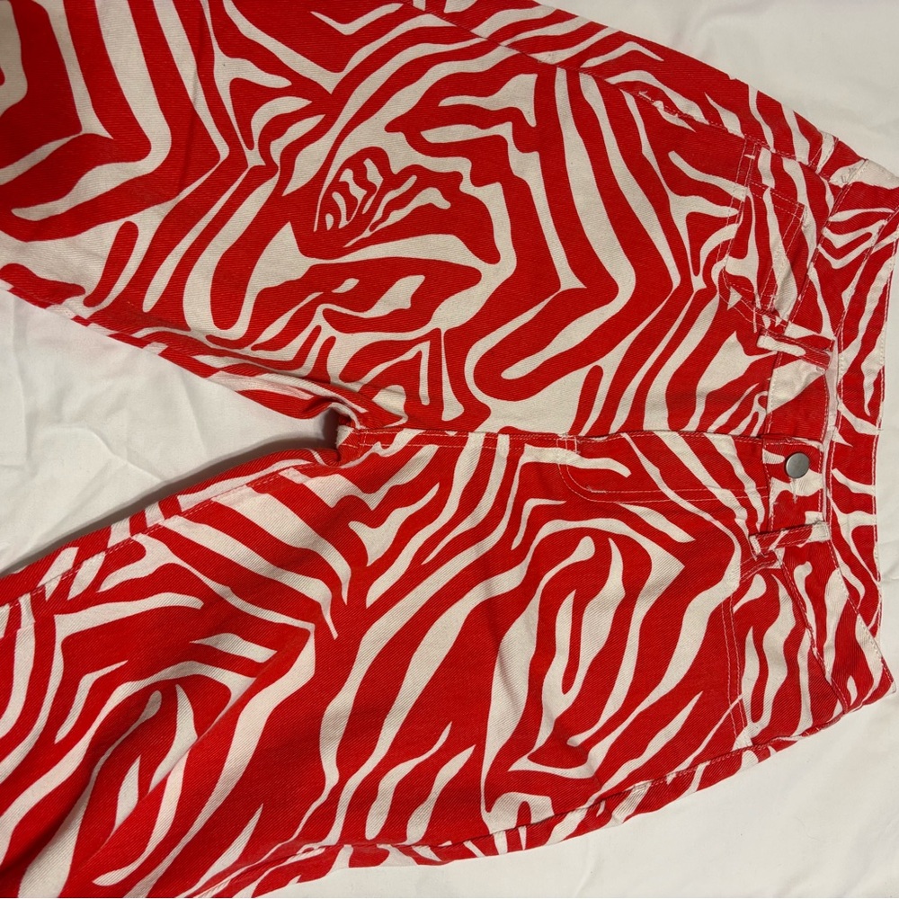 SHEIN Red and White Zebra-Print Jeans